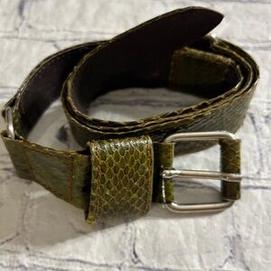 ADOLF VINTAGE 90’S OLIVE GREEN SNAKESKIN GOLD TONE HARDWARE WOMEN’S BELT